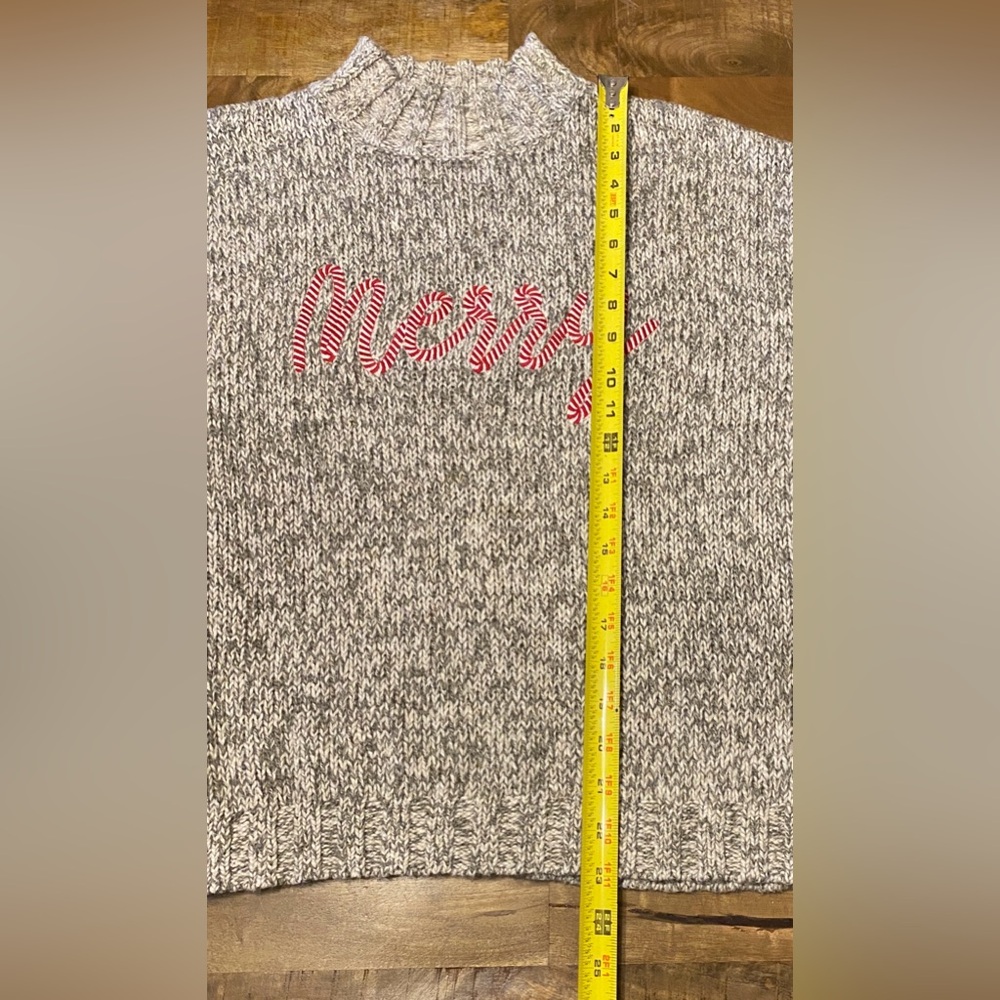 Ann Taylor Loft Soft Grey Candy Cane MERRY Christmas Holiday XMAS Sweater XL - Picture 10 of 10